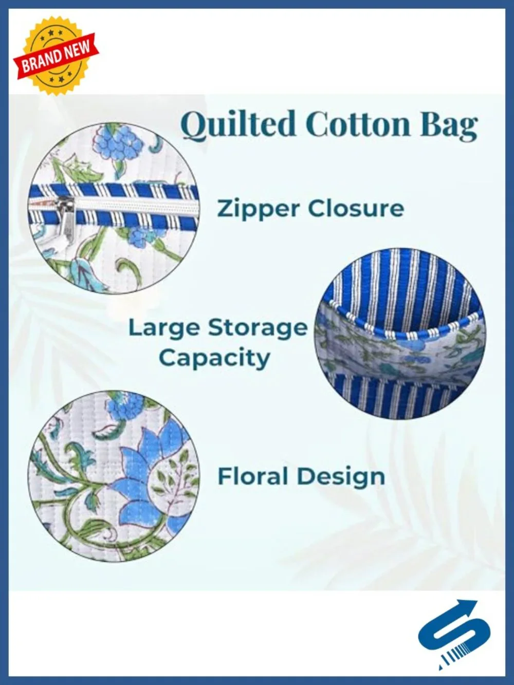 Quilted Cotton Tote Bag with Zipper - Large Block Print Shoulder Bag for Work